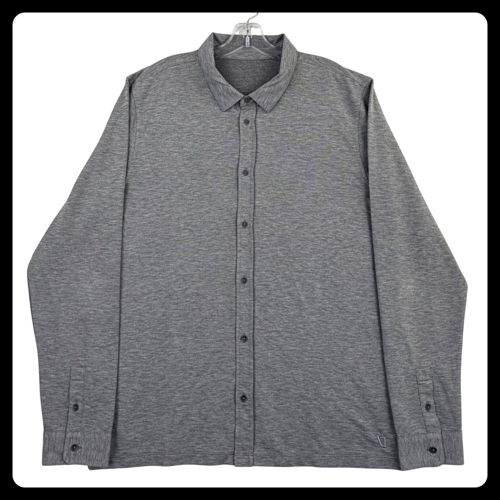 Vuori Long Sleeve Knit Twill Shirt Men L Gray Performance Stretch Long Sleeve